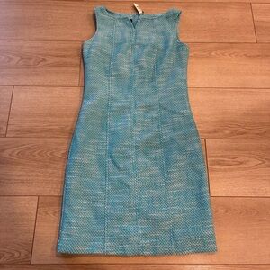 Talbots Petite Teal Tweed Sheath Dress Sleeveless Size 6P NWT